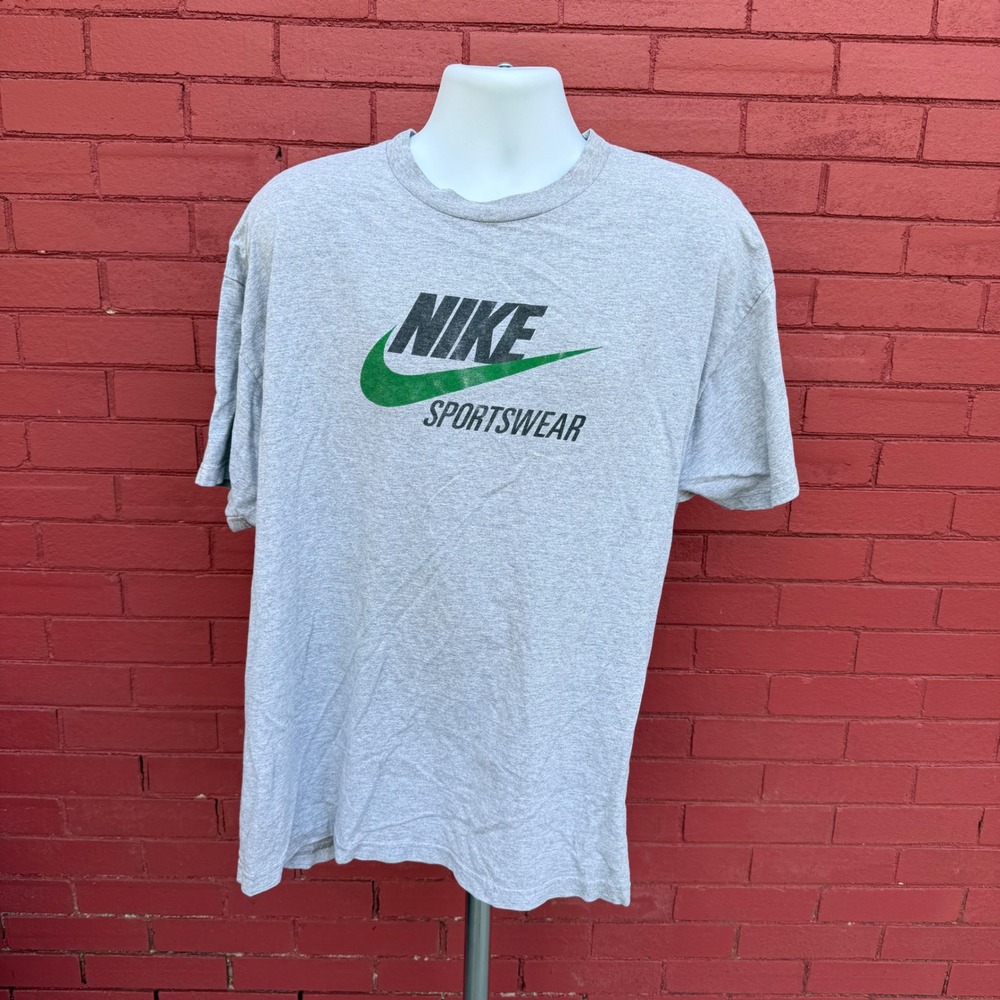 Vtg 90s Nike Sportswear Mens XXL Gray Heather Shirt Green Swoosh Logo Streetwear